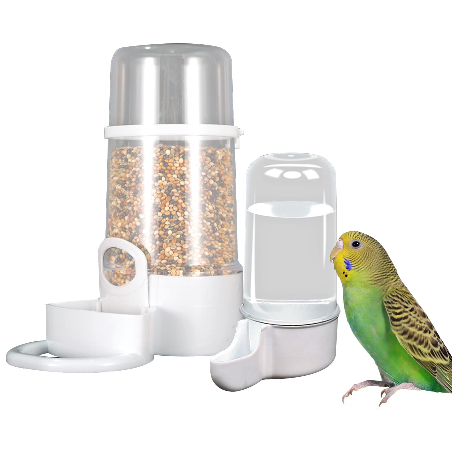 Photo 1 of **DAMAGEDE/CRACKED** 2Pcs/Set Automatic Bird Cage Feeder Bird Food Feeder Water Bottle with Clip Parakeet Food Dispenser for Cage Bottle Cup Bowls for Pet Parrot Cage