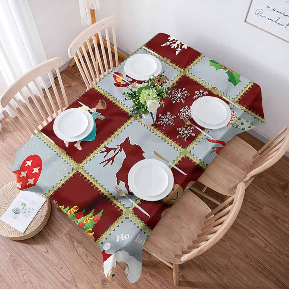 Angel Waterproof Polyester Table Cover Xmas Tree Reindeers 60x84 Inches Oblong Fabric Tablecloth