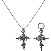 Gothic Cross Necklace for Women Men,Vintage Captivity Skull Cross Pendent Necklaces,Gothic Emo Punk Grunge Y2k Necklaces,Halloween Accessories & Christmas Jewelry Gift for Women Men (Necklace&Keychain)