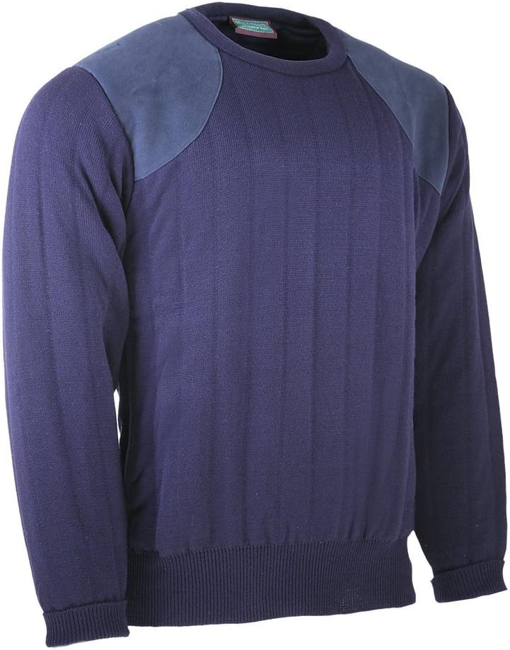 Quiltknit Lansdown Mens Heavyweight Crew Neck Country Jumper With Patches Navy (S3XL) (XXL