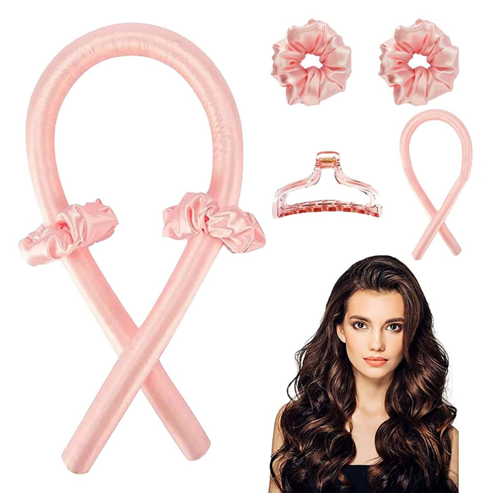 ETRSAIRL Heatless Curling Rod Headband, Heatless Hair Curling Set, Silky Heatless Hair Curler with Hairpin, No Heat Wave Hair Curlers Styling Tools for Long Medium Hair(Pink)