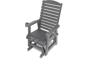 Mosbrisa Poly Lumber Patio Glider for One Person, with Cup Holders, High Backrest and Deep Contoured Seat, HIPS Material, All-Weather Resistant, Heavy Duty 700 Pounds (Classic Gray)