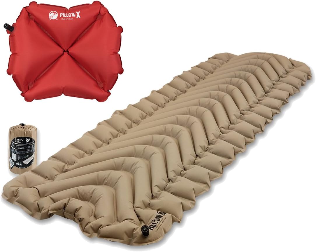 Amazon Com Klymit Static V Lightweight Sleeping Pad Recon Coyote Sand W Pillow X Red Health Personal Care