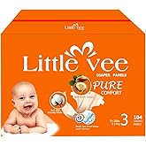 Little Vee Baby Diapers, Size 3 (104 Count) – (19-30 lbs) Ultra-Soft Infant Disposable Diapers with Shea Butter Essence, Wetness Indicator, and Up to 12 Hours of Leak Guard Protection