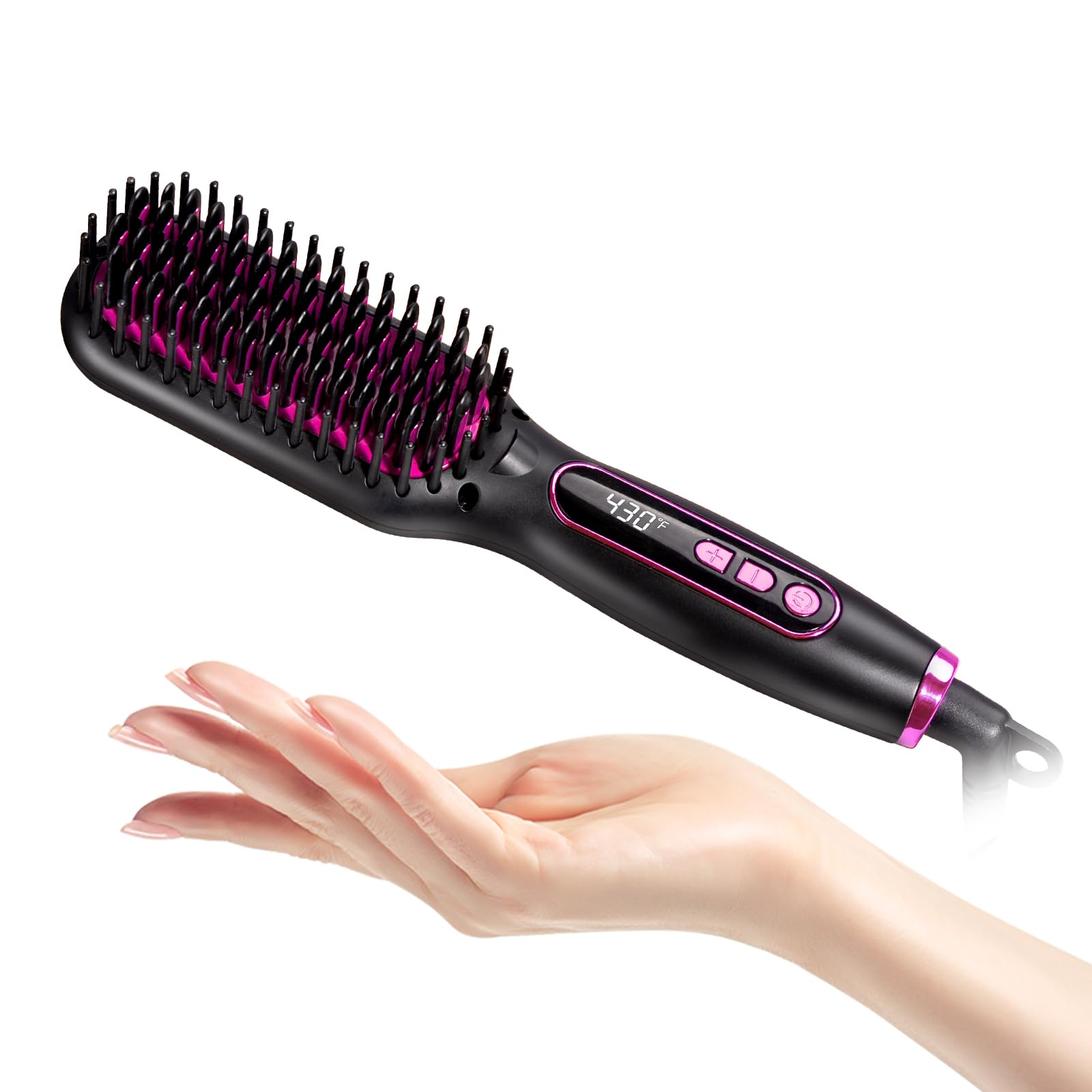 Photo 1 of Mini Hair Straightener Brush Travel Size for Women,Dual Voltage Straightening Brush with Ceramic Heated Bristles,Adjustable Temperature&LED Display