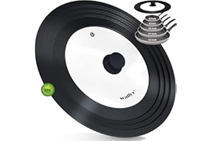 Walfos Universal Pan Lid - Pot Lid for Pots, Pans and Skillets, with Unique Enlarged Heat Resistant Silicone Rim and Tempered Glass, Fits 8" to 12" Diameter Cookware, BPA Free (1 Piece)