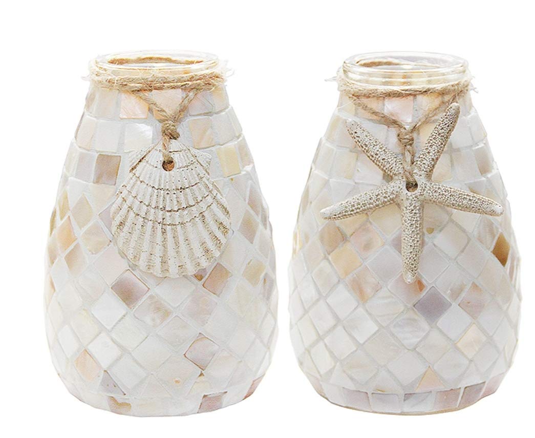 KULYNN Flower Vase Made by Glass Shell Handmade Modern Luxury Art Floor Mosaic Glass Flower Vase for Home Deco Set of 2 for Flowers, Home Decor,Office,Wedding,