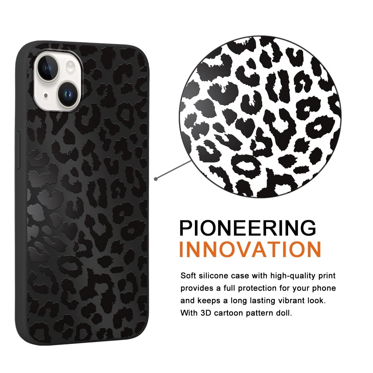RUMDEY 2 Pack Cute Cheetah Print for Apple iPhone 13/14 6.1" Phone Case,Luxury Leopard Pattern Design Cases Soft Silicone Slim TPU Shockproof Protective Bumper Cover for Women Girls-Black & White - Image 4