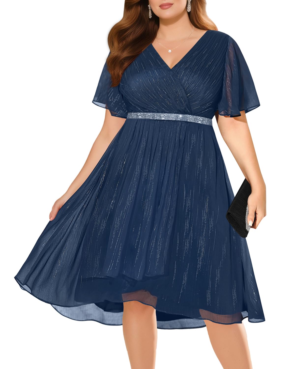 Photo 1 of Plus Size Dresses Wedding Guest Navy Blue Mother Bride Cocktail Semi Formal Midi Sparkly Evening Party Women Dress 2025