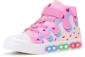 FUNCOO PLUS Boys Girls Light Up Sneakers Toddler Kids High Top Canvas Shoes