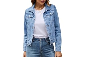 Denim Jacket Women Jeans Jacket Long Sleeve Cropped Denim Trucker Jacket Outwear Button Down Denim Jacket
