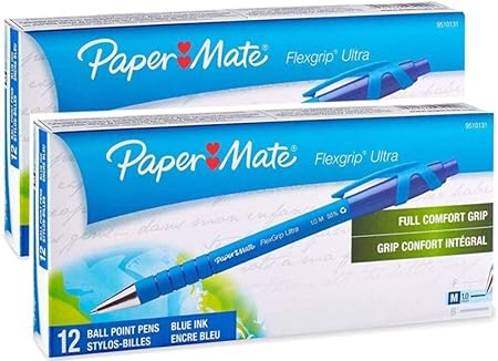 Amazon Paper Mate フレックスグリップ ウルトラ格納式ボールペン ミディアムポイント 青 12本入り Pack Of 2 Boxes ペン 文房具 オフィス用品