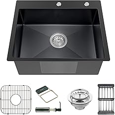 Black Kitchen Sink, Stainless Steel Topmount Bar Sink 22x18x9 Inch Single Bowl Drop In Kitchen Sink Combo-Sink Grid,Soap Dispenser,Drain Basket,Strainer Mesh,Drain Strainer Set for Modern Kitchen Sink