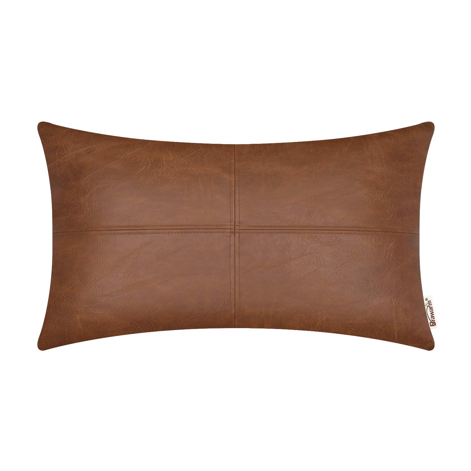 BRAWARM Decorative Throw Pillow Covers, Faux Leather Throw Pillow Covers, Hand Stitched Faux Leather Couch Cases for Living Room Garden Bed, Brown, 30cm x 50cm