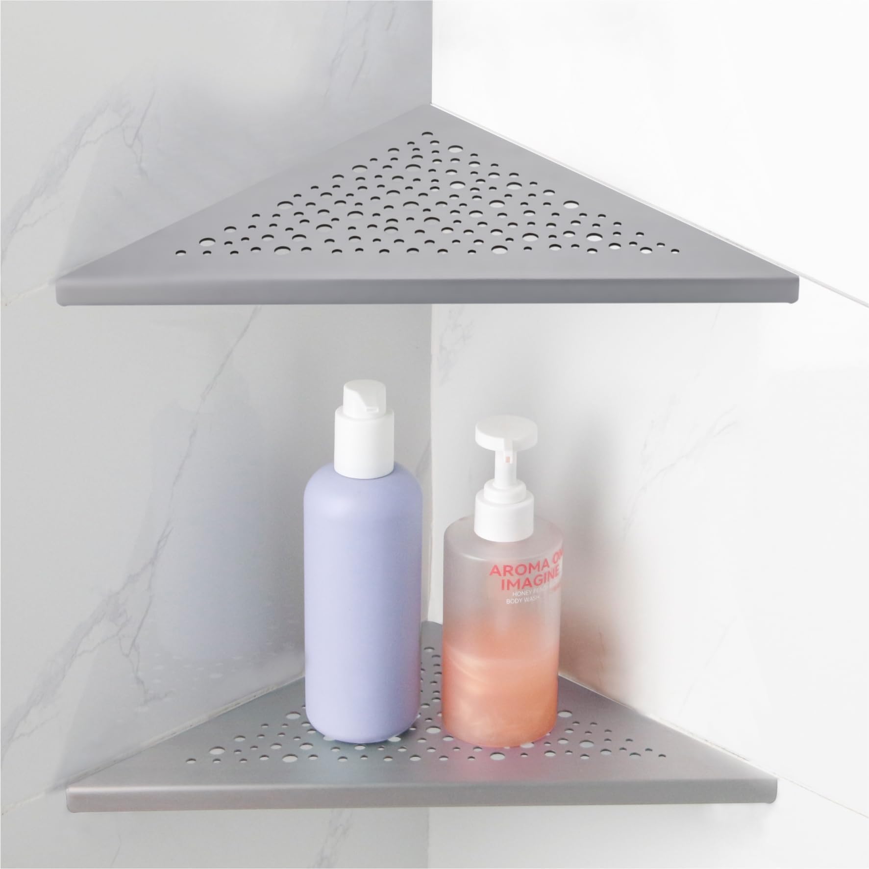 Photo 1 of HIDROP Brushed Nickel Corner Shower Shelf 10" Triangular Corner Shelf Stainless Steel Bathroom Shelf for Tiled Wall, 2 Pack Shower Corner Shelf, No Drilling