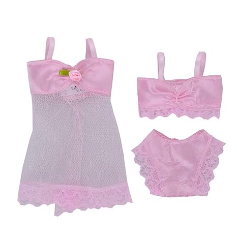 FidgetGear Doll Lingerie Nightwear Lace Night Dress + Bikini Set Underwear for 29CM Doll Pink Suitable for 29CM Dolls to wear