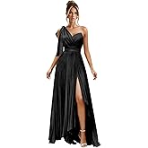 Skbue One Shoulder Bridesmaid Dresses Long Chiffon Ruched Formal Wedding Guest Dresses with Slit