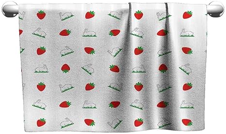 Amazon Mannwarehouse イースターソフトバスタオル 草とイチゴの上のかわいいウサギ 子供 イラスト グリーン レッド ホワイト W19 X L19 バスタオル ホーム キッチン オンライン通販