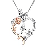 TOUPOP Valentines Day Gifts for Her 925 Sterling Silver Rose Heart Initial Necklace Butterfly Heart Jewelry Anniversary Birthday Gifts for Her Wife Girlfriend Mom