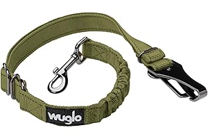 12"-37" Wuglo Dog Seat Belt - Dog Car Harness for Child Safety Seat - Hook Latch Bar & Seat Belt Buckle - Adjustable Universal Dog Seatbelt for Car Travel (Khaki)