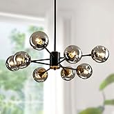 SZXYKEJI 8 Light Chandelier Pendant Lighting Black with Glass Globes Classic Vintage Sputnik Ceiling Light Fixture for Kitche