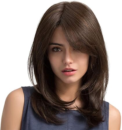 Amazon Co Jp Katigan 女性のかつら レディース パーティー 毎日 ナチュラル波 茶色 サイド分け 前髪付き レースなし 合成かつら ビューティー