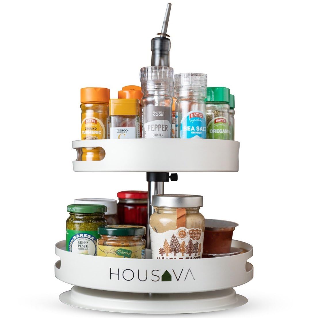 Housava Adjustable White Metal Lazy Susan Kitchen Storage & Organisation Cupboard Storage Rack Turntable Lazy Susan Cupboard Organiser Lazy Susan Turntable Spices Organizers and Storage 2 Tier