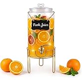 Drink Dispensers for Parties 1 Gallon, Bevarage Dispenser with Stand,Glass Drink Dispenser With Stainless Steel Spigot + Marker & Chalkboard, Ideal for Lemonade,Juice, Tea, and Party Drinks
