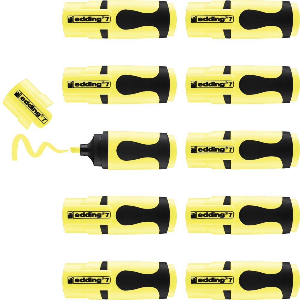 edding 7 Mini Highlighter - Pastel Yellow, 10 Pack - Chisel Nib 1-3 mm - Perfect for Bullet Journals, School, College, University or Office