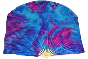Winged Sirenny Large Single Belly Dance Silk Flutter, 45in Wide Short Silk Fan Veil Right Hand(Mermaid)