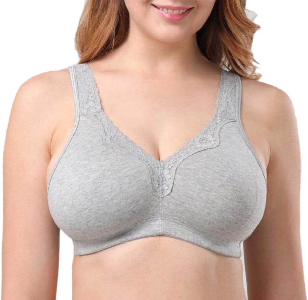 Gocgt Women's Wirefree Cotton Linen Plus-Size Push-up Organic Lingerie Bras