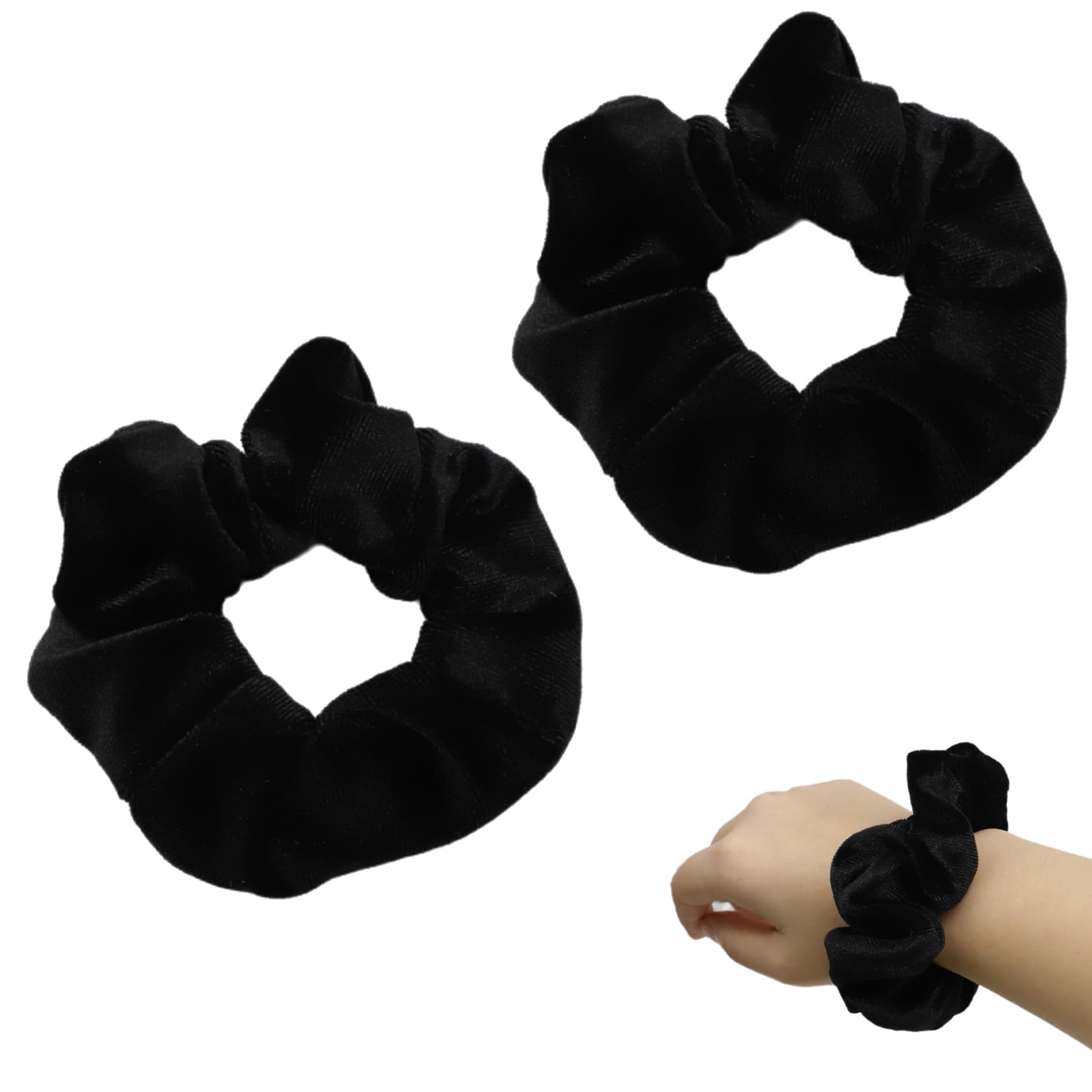 Velvet Hair Scrunchies for Women Girls 2 Pcs Black Scrunchie with Zip Pocket Large Scrunchies Elastic Hidden Pocket Hair Ties Soft Hair Bands Ponytail Holder Hair Accessories for Thick Thin Curly Hair