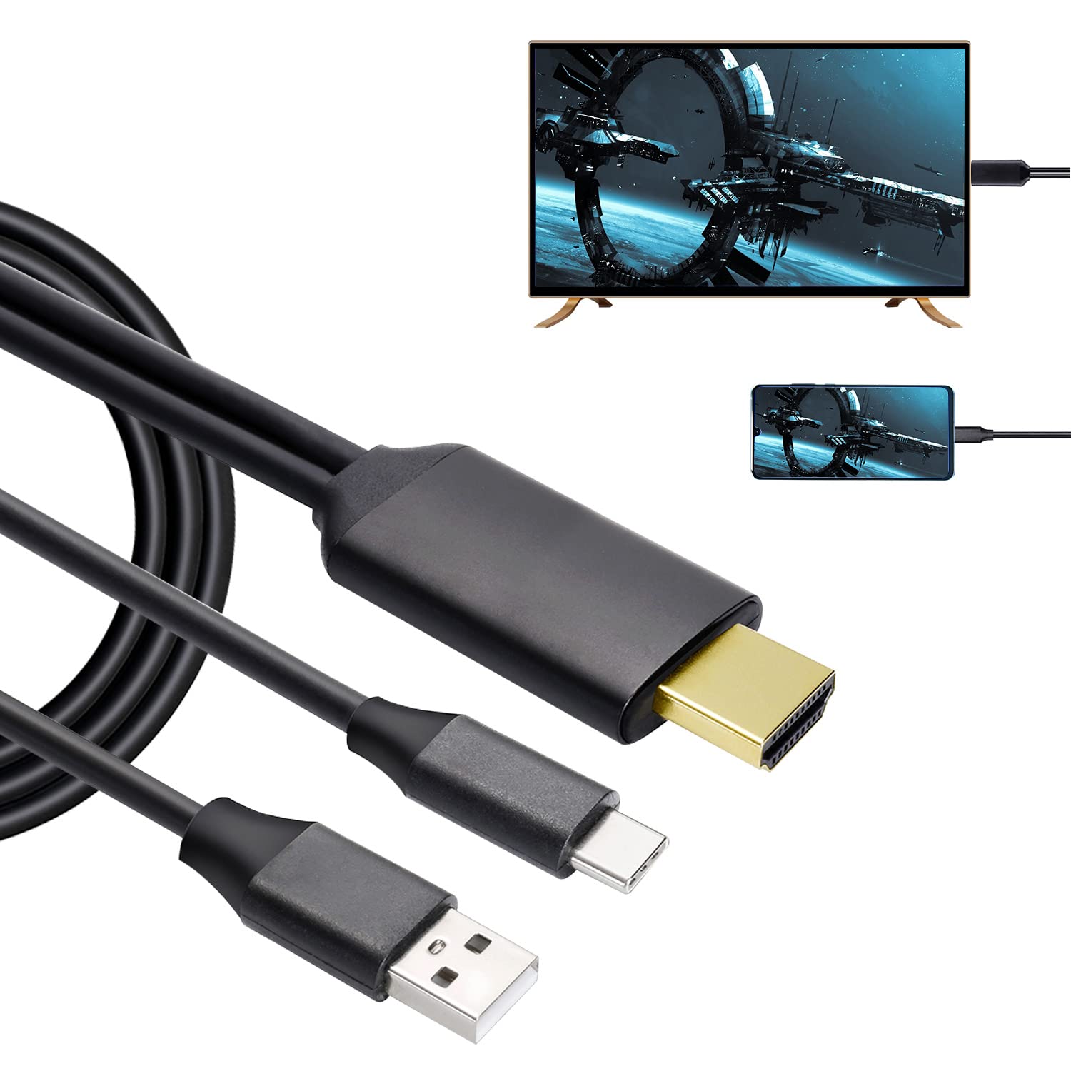 Photo 1 of USB C to HDMI Cable,Phone to TV Adapter 6Ft 4K Display & Charging for MacBook Pro/iPad Pro/Chromebook/Laptop/Samsung Phones to TV/Monitor/Projector