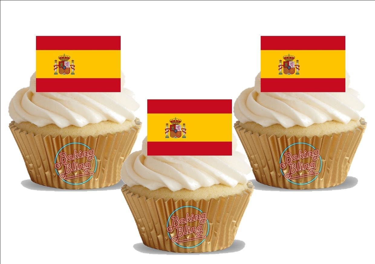 Spanish Flag Spain 12 Standup Edible Premium Wafer Paper Cake Toppers