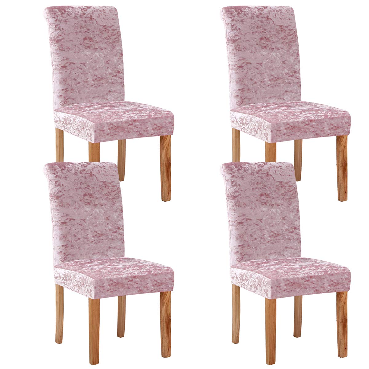 KELUINA Velvet Spandex Fabric Stretch Dining Room Chair Slipcovers Home Decor,Chair Covers for Dining Room Restaurant Hotel Ceremony (Pink,4 Pack(M))