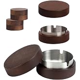 2 Pack Wooden Ash Tray with Lid Outdoor Ashtray for Outside Patio Smokeless Ashtrays for Cigarettes with 3 Holder Smoking Accessories Home Décor Ashtrays (Silver, 3.7in x 3.7in x2in)