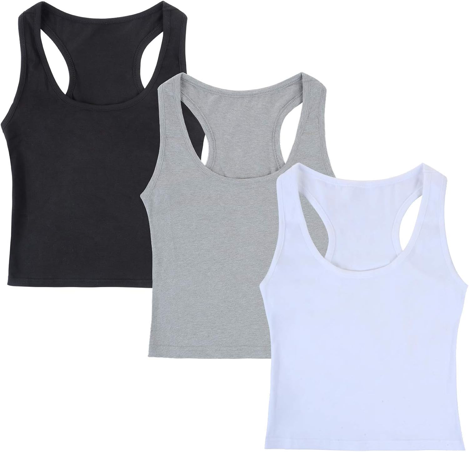 Tenpluszero 3 Pieces Cotton Basic Crop Tank Tops Sleeveless Racerback Sports Tank Tops for Women Girls Daily Wearing: Clothing