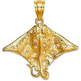 JewelryWeb 25.65mm 10k Solid Yellow Gold 2-d Spotted Eagle Ray With Holes Charm Pendant Necklace for Women