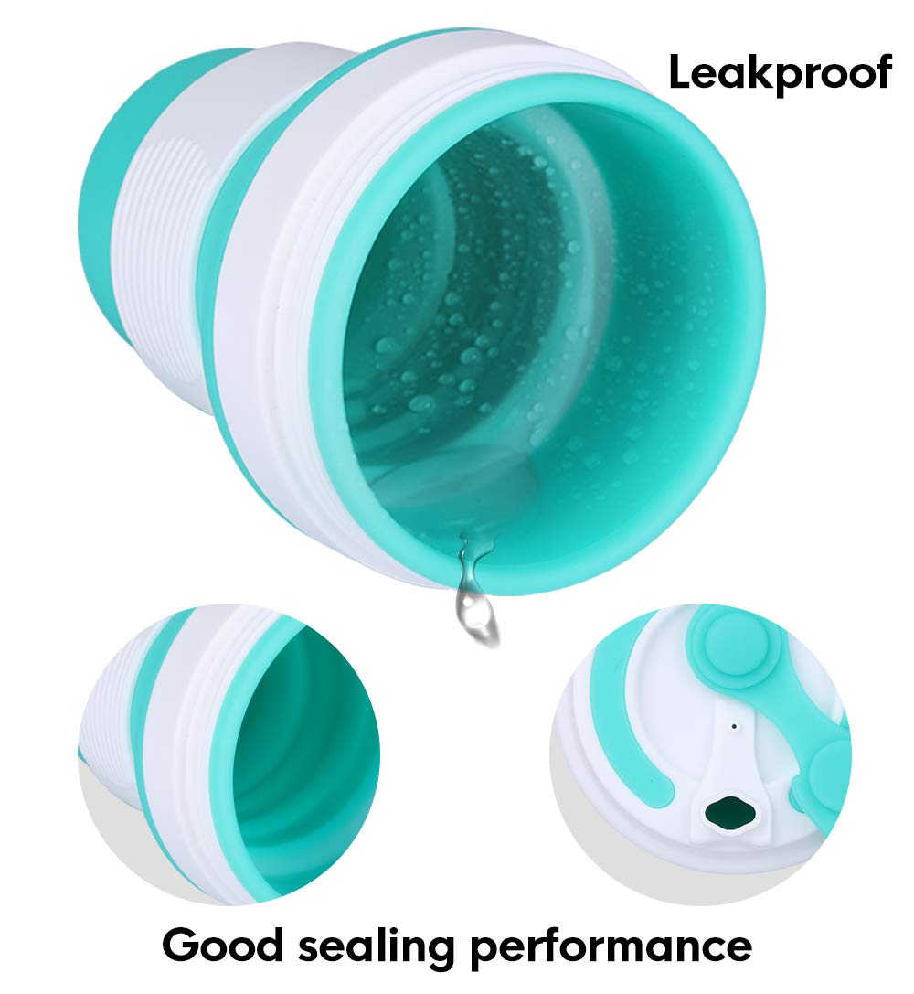 Idealife Collapsible Silicone Travel Cup Foldable Cup with Straw and Lid Folding Cup for Camping Travel Outdoor Office BPA Free 350ml/11.8oz (Green)