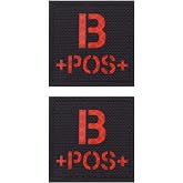 AliPlus 2PCS Blood Type B+ POS Patches Reflective Patch Hook and Loop | IR Reflective,Laser Cut,Tactical Morale Patch,Versatile Attachment,Emergency Medical Identification,2*2in Red Black