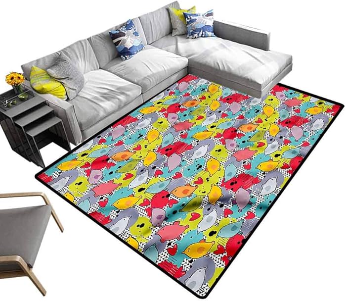 Birds, Camping Mat Animal Silhouettes Splash Extra Soft and Comfy Carpet Easy to Clean Stain Fade Resistant Super Soft, 3'x 5'