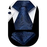 HISDERN Ties for Men Paisley Floral Mens Ties and Pocket Square Cufflinks Set Classic Business Necktie Handkerchief
