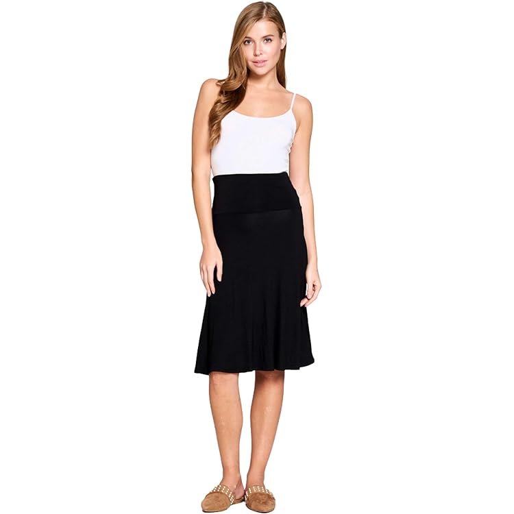 ESTEEZ Black A-line Cotton Skirt - Stretch Midi A-line Skirt