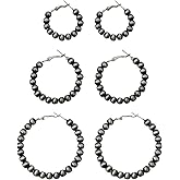 3 Pairs Navajo Hoop Pearl Earrings,Western Jewelry for Women,Cowgirl Vintage Beaded Pearl Earrings,Western Hoop Earrings for Cowgirl,Jewelry Gift for Women