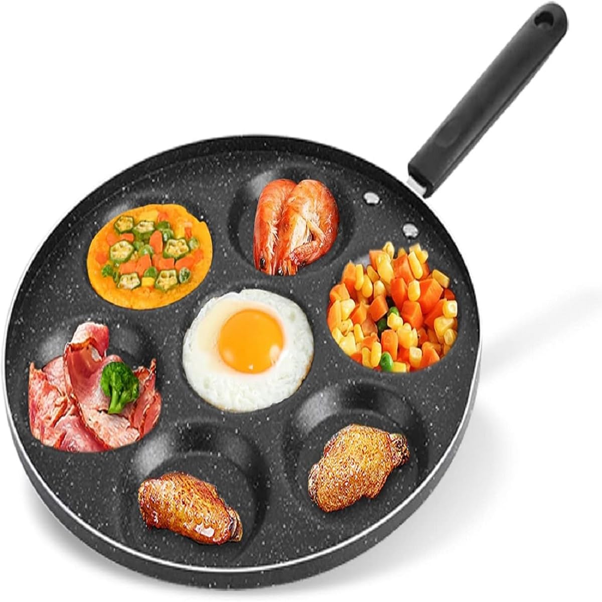 Nikou Frying Pan 7 Holes Fried Eggs Burger Mold Egg Ring Mini Pancake Cooking Non Stick Kitchen Cookware Supplies Household