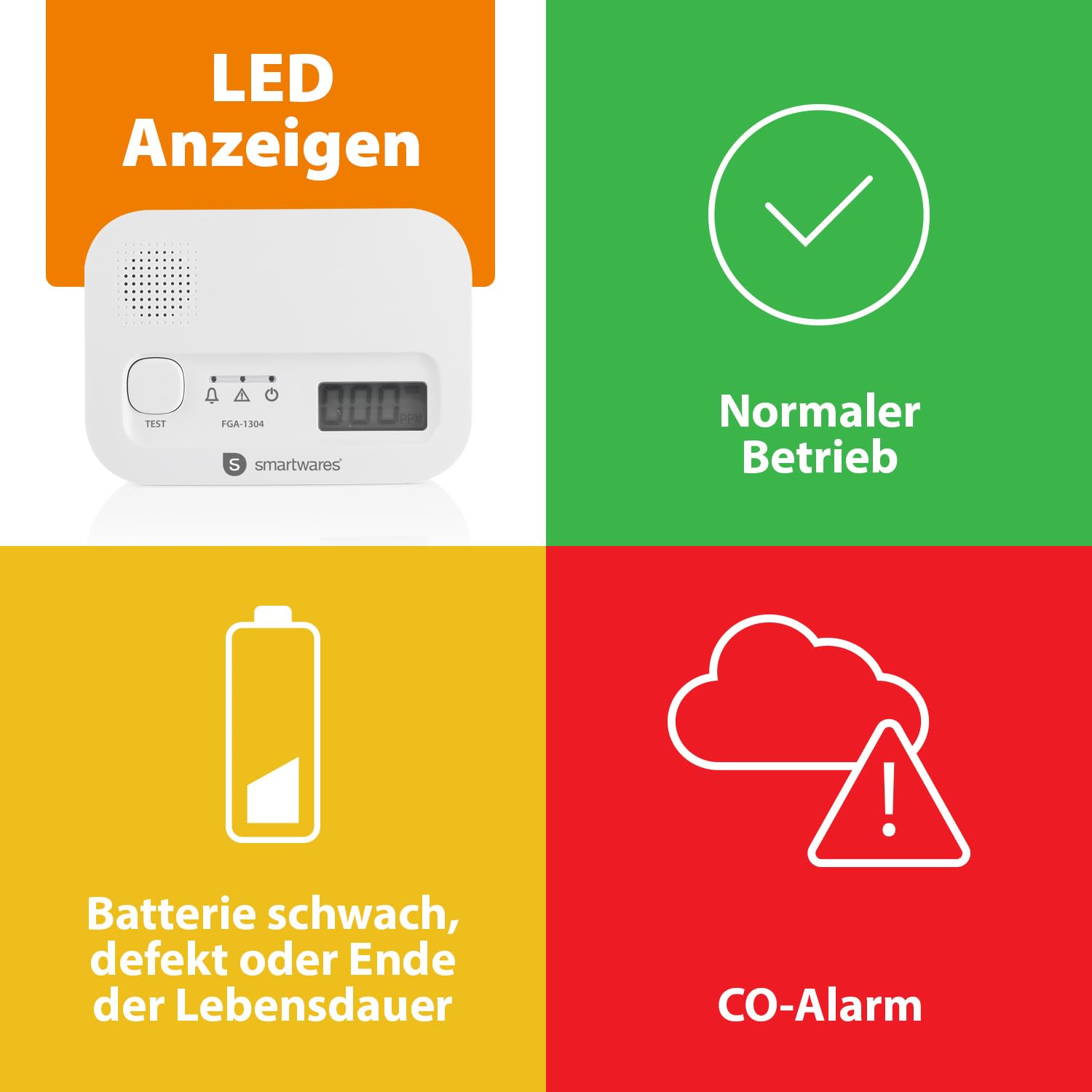 Smartwares Kohlenmonoxid melder, 10 Jahre Sensor, 1.5 Testsieger Wertung, mit Display und Testknopf - FGA-13041 5