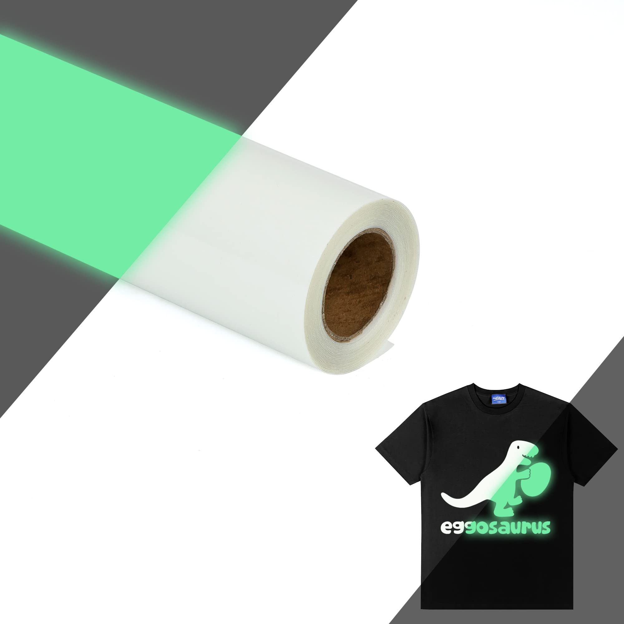 Photo 1 of HTVVETUR Glow in The Dark HTV Heat Transfer Vinyl Roll 12 Inch by 5 Feet Iron on DIY for T-Shirt PU Stretch Elastic HTV Vinyl (Dark in Glow Light Green, 5FT)