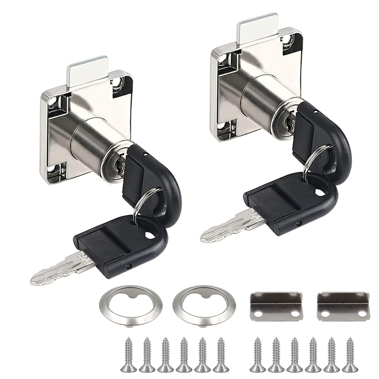 2 Sets Drawer Lock 22 mm Security Cupboard Lock with Key Silver Cam Lock Cabinet Locks for Letter Box Household Office Cabinet Mailbox
