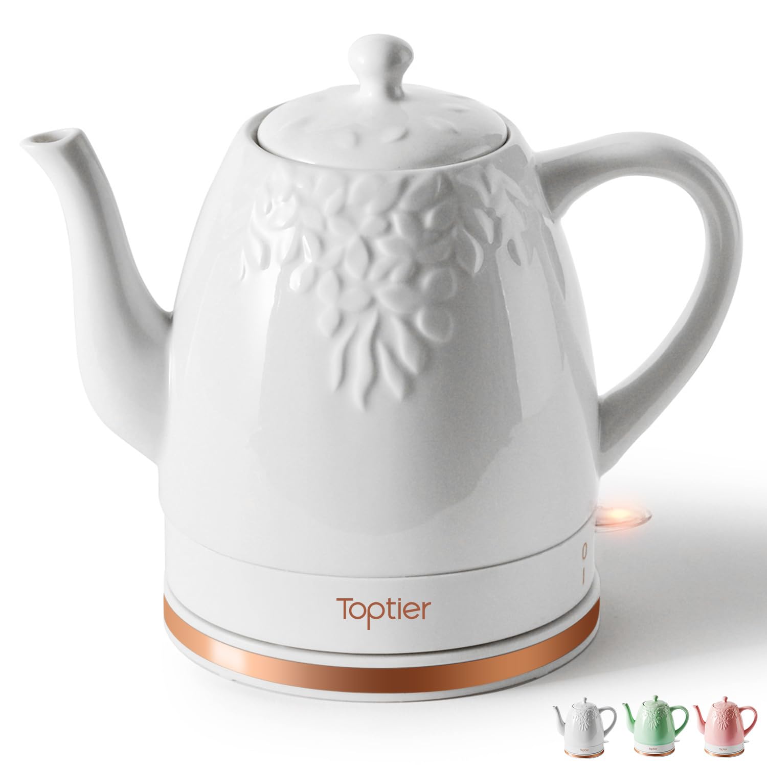 Photo 1 of *** LID MISSING *** Toptier Electric Ceramic Tea Kettle, Boil Water Quickly and Easily, Detachable Swivel Base & Boil Dry Protection, Carefree Auto Shut Off, 1.5 L, White