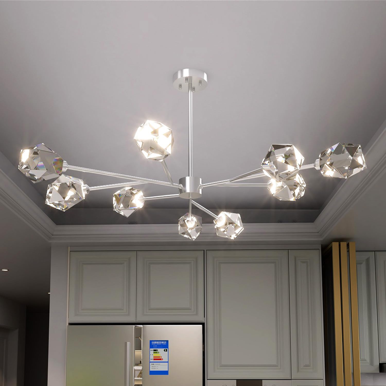 Photo 1 of Sputnik Chandeliers for Dining Room Light Fixture, Modern Crystal Chandeliers, 9 Lights Silver Chandelier for Living Room Bedroom, Dining Room Chandelier Over Table, Kitchen Light Fixtures